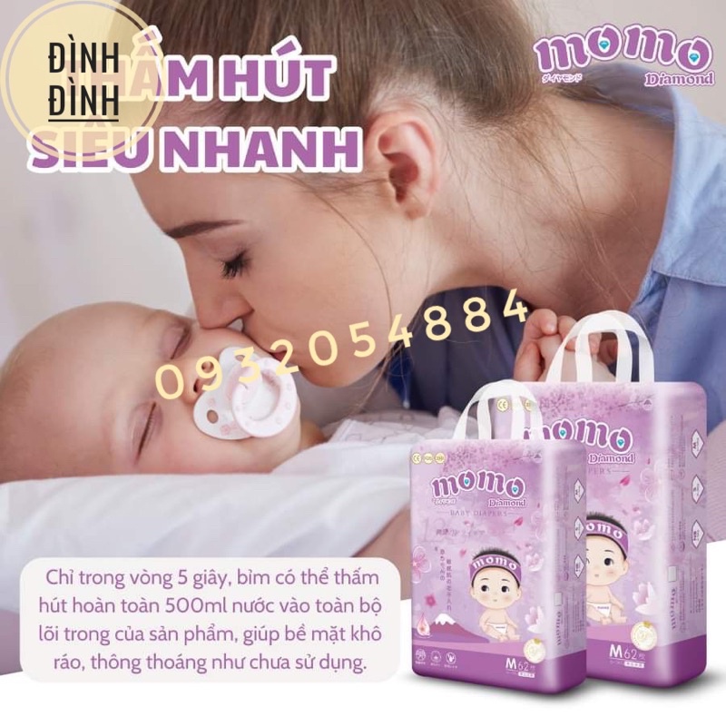 [Lỗi 1 đổi 1] Bỉm Momo Diamond Organic dán/quần S64/M62/M60/L54/XL50/XXL48/XXXL46