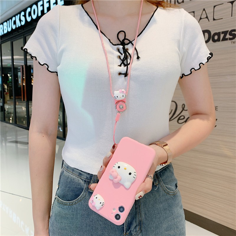 OPPO A53 A91 A12 A71 K A37 R7 Lite F1S F5 F7 Reno 5 3 A7 A1K A92 A94 Case Soft Adorable Kitty with Strap