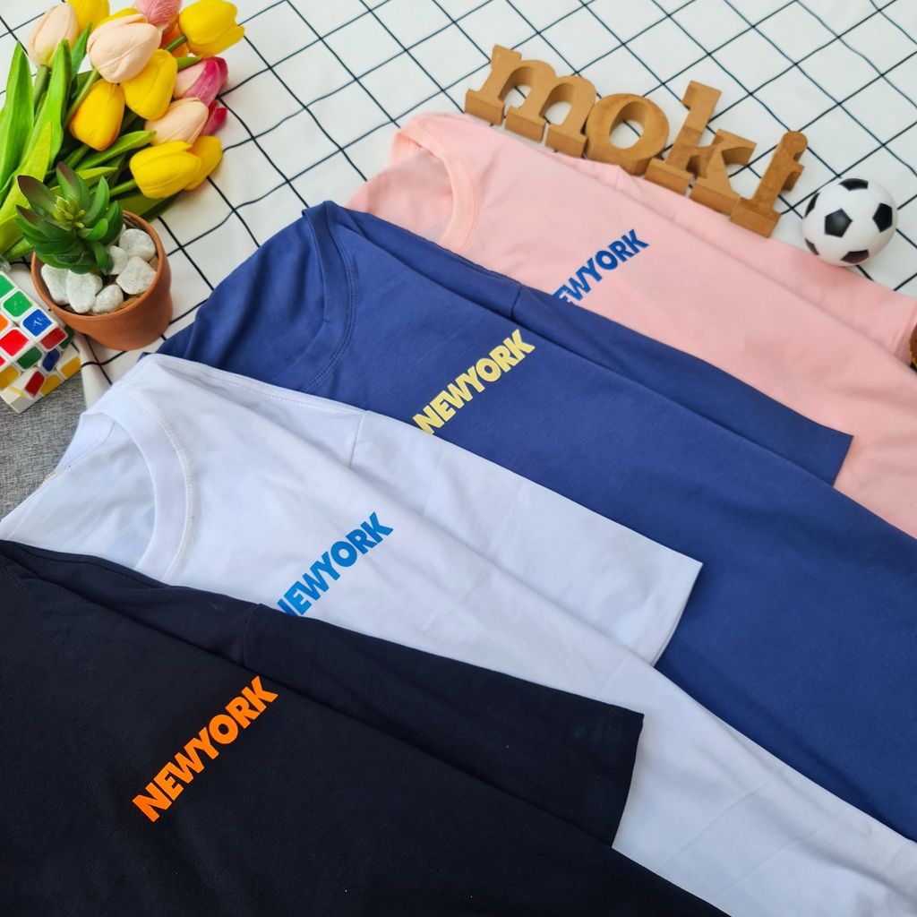 Áo phông áo thun nam nữ tay lỡ from rộng freesize chất cotton thoáng mát in chữ New york đơn giản