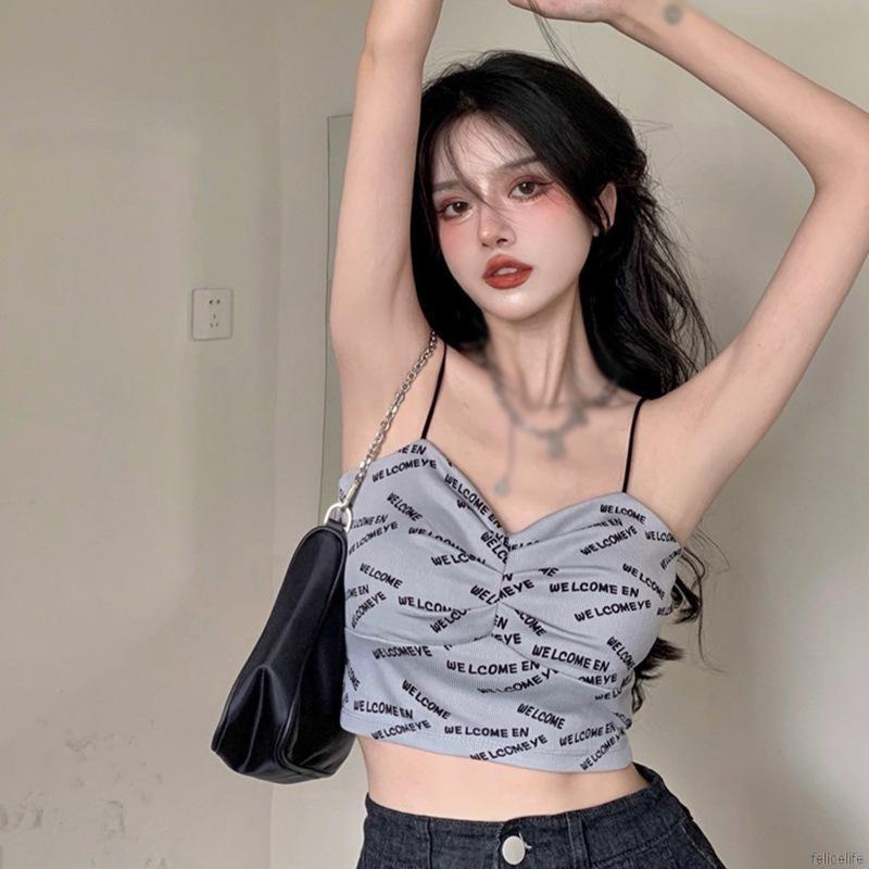 Áo hai dây dáng ôm in chữ thời trang mùa hè gợi cảm dành cho nữ