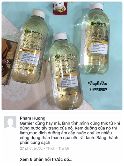 Nước tẩy trang Garnier 2 lớp 400ml hàng xách tay Đức, đủ bill, đi air