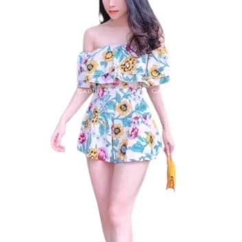 Đầm Váy Nữ - Jumpsuit Nữ Trễ Vai Tay Bồng Họa Tiết Hoa Nhí Ulzzang Dễ Thương