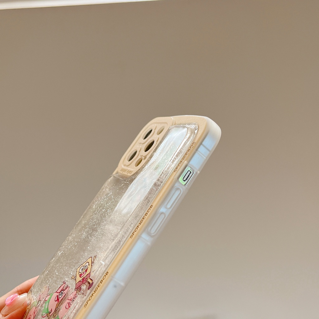 Ốp Điện Thoại Dẻo Họa Tiết Hoạt Hình spongebob Có Nước Kim Tuyến Chống Rơi Cho iPhone 14 / 13 / 12PRO MAX / 11 / 13PRO MAX