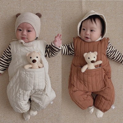 Bộ áo liền quần hình gấu giữ ấm mùa đông thích hợp cho bé từ 0-24 tháng tuổi
