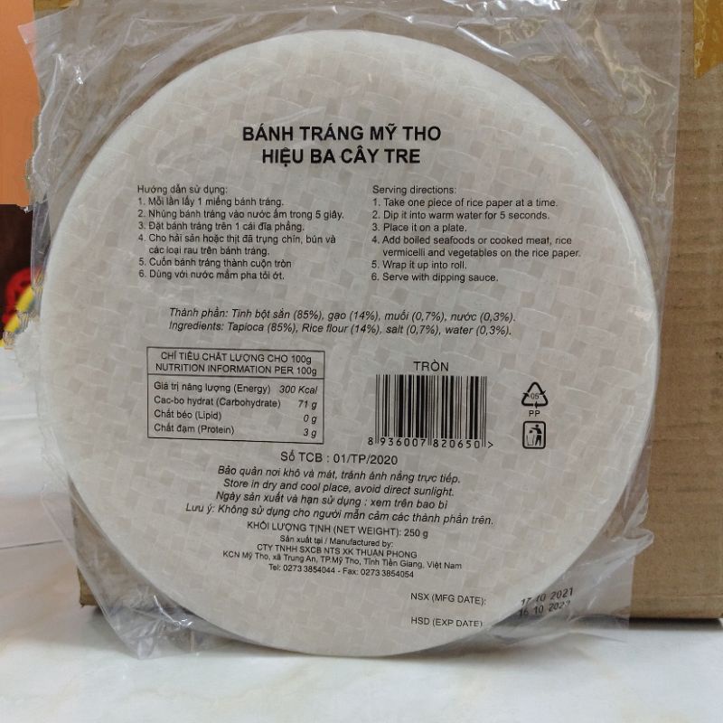 Bánh tráng gỏi cuốn Mỹ Tho hiệu Ba Cây Tre 250 gr