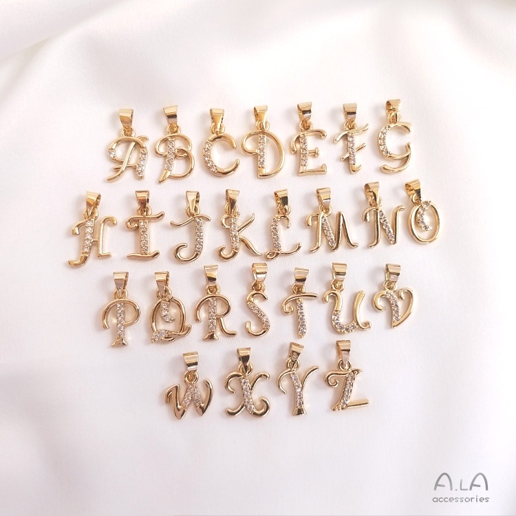 Mặt Dây Chuyền Hình Chữ Cái Mạ Vàng 14k Đính Đá Zircon Sang Trọng