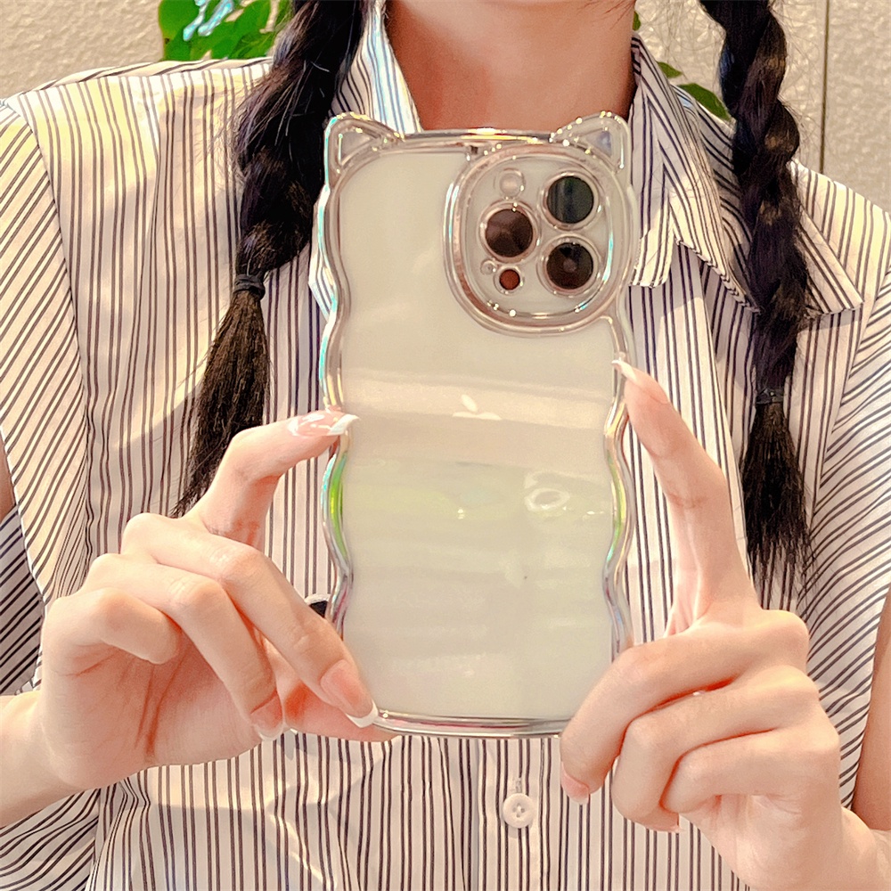 Ốp Điện Thoại TPU Mềm Trong Suốt Mạ Điện Đính Tai Mèo Cho iPhone 13 12 11 Pro Max XS Max X 8 7 Plus