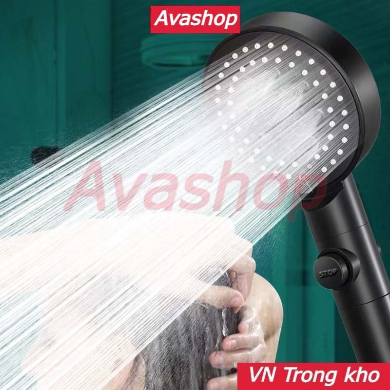 Vòi Sen Tăng Áp Vòi Hoa Sen 5 Chế Độ Giúp Tăng Lực Nước, Bộ đen, 1,5M DÂY+ ĐẾ