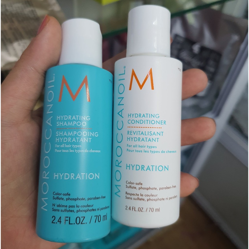 Combo Try Me Kit dầu gội xả dưỡng ẩm Moroccanoil Hydration 70mlx2 và tinh dầu Treatment 15ml ( New 2021 )