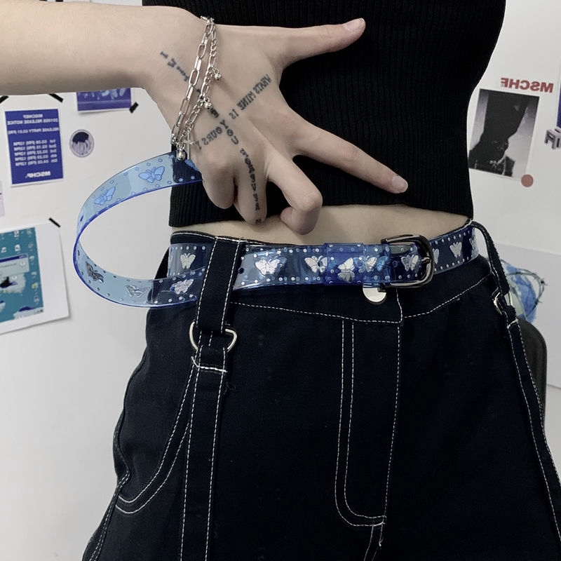 Thắt lưng họa tiết bướm màu laser trong suốt thời trang