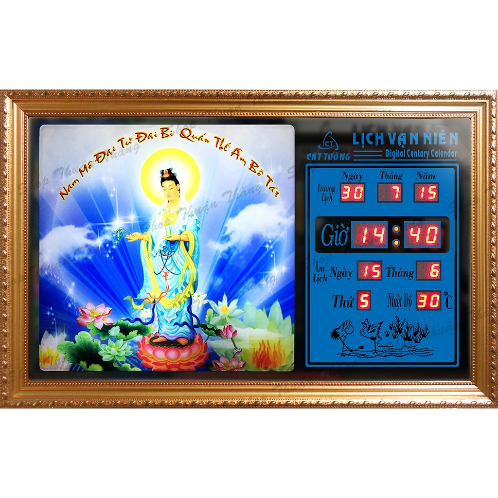 Đồng hồ Lịch Vạn Niên điện tử - Quan Âm 55619_(KT55x35x7cm)_Có 2 Loại (Không Remote đèn và Có Remote đèn )