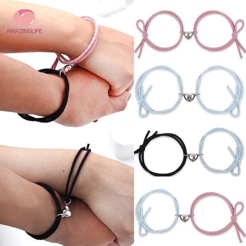 Set 2 Vòng Tay Dây Cao Su Bện Co Dãn Dễ Thương Cho Cặp Đôi / Tình Bạn