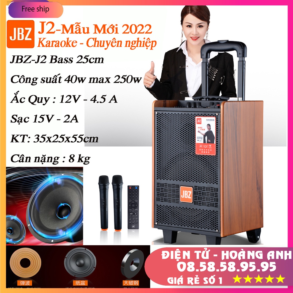 Loa kéo di động JBZ J2 - Bass 3 tấc - 2 đường tiếng công suất mạnh mẽ - Thiết kế nhỏ gọn, sang trọng - Tặng kèm 2 mic