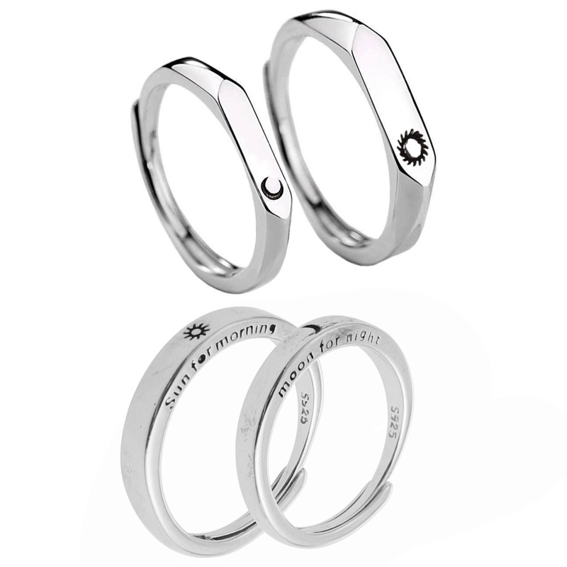 1 Cặp Nhẫn Hở Hình Mặt Trăng / Mặt Trời Có Thể Điều Chỉnh Phù Hợp Làm Quà Cho Cặp Đôi