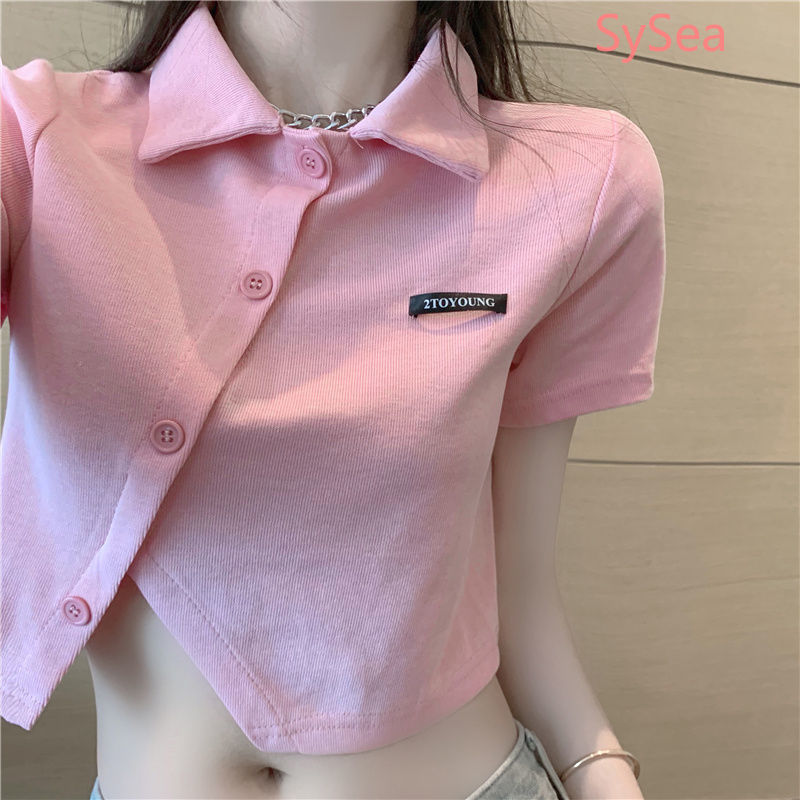 Áo croptop kiểu không đối xứng phong cách hè nữ tính