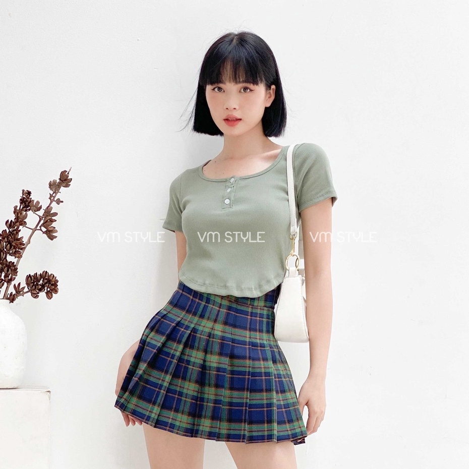 Áo thun nữ tay ngắn VM STYLE nút ngực lai bầu, áo phông cộc tay thời trang ulzzang Hàn Quốc 21TU11T371101