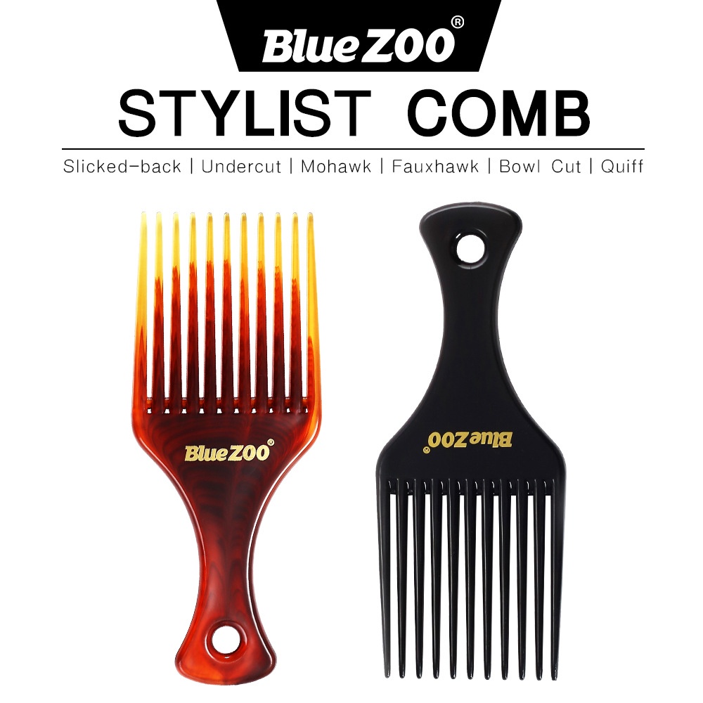 Lược tạo kiểu tóc nam Afro Pick Blue ZOO chuyên chải pomade màu Hổ phách / Đen