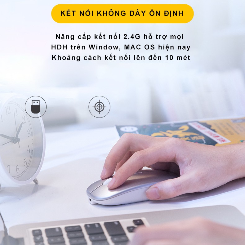 Chuột không dây bluetooth sạc pin chính hãng SIDOTECH YINDIAO M2S không tiếng ồn slient tắt âm pin dùng 4 tuần sạc 1 lần