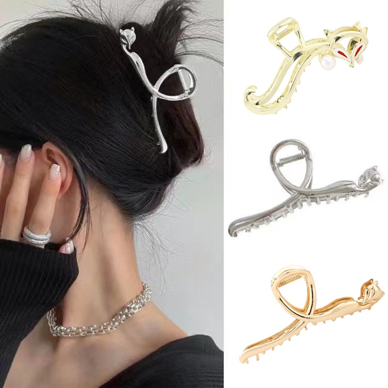 Haimeikang Kẹp tóc hình con cáo màu vàng/ bạc thời trang cho nữ