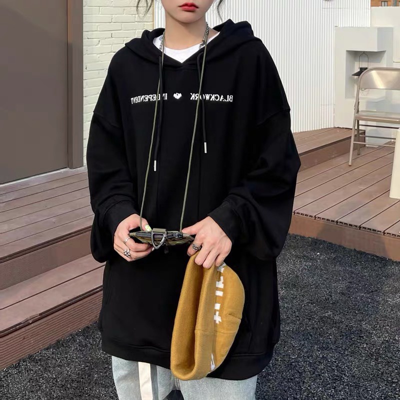 Áo hoodie unisex form rộng DARK màu đen chất nỉ bông, áo hoodie nữ form rộng dày dặn