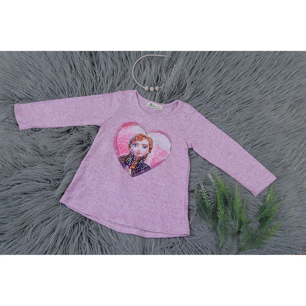 Áo len thu đông bé gái đính kim sa hình Elsa, Minnie size 2-7T, cho bé từ 11-23kg, chất len dày dặn, ấm áp