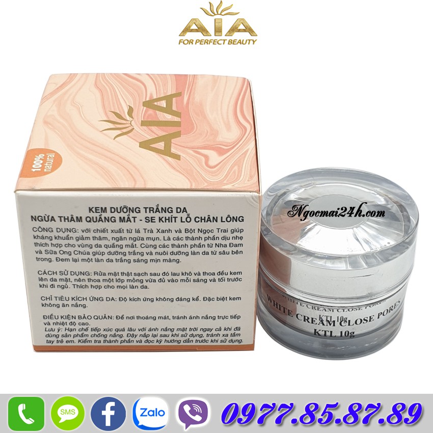 Kem trắng da mặt - Thâm quầng mắt - Se khít lỗ chân lông WHITE CREAM CLOSE PORES AIA (12g)