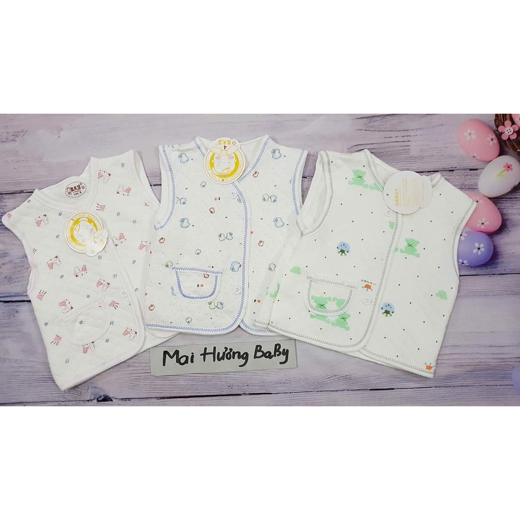 Áo gile trần bông trắng hoạ tiết