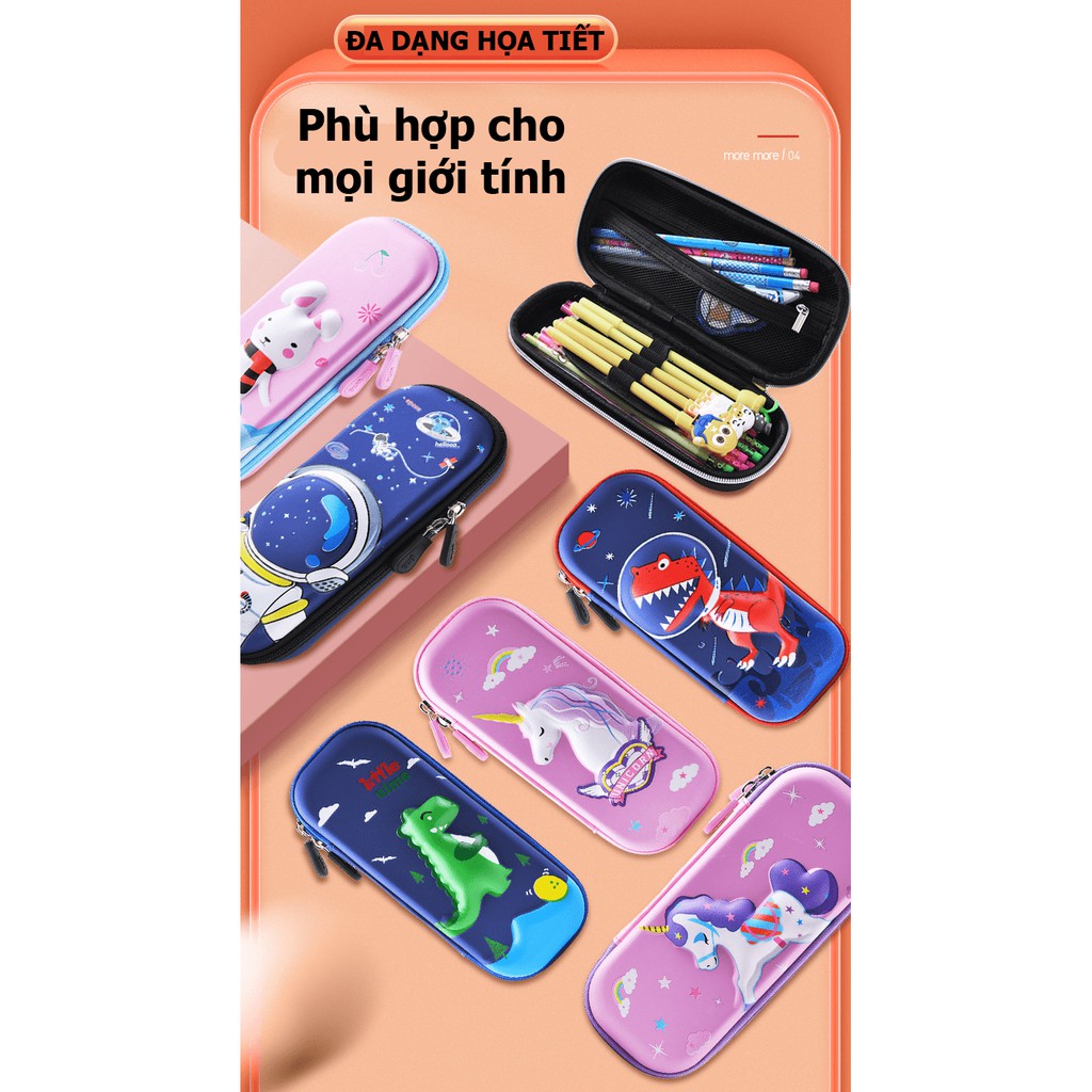 Hộp Bút Họa Tiết In Nổi 3D Sinh Động, Siêu Nhẹ, Chống Thấm Nước, dành cho bé trai và bé gái - NKHB01