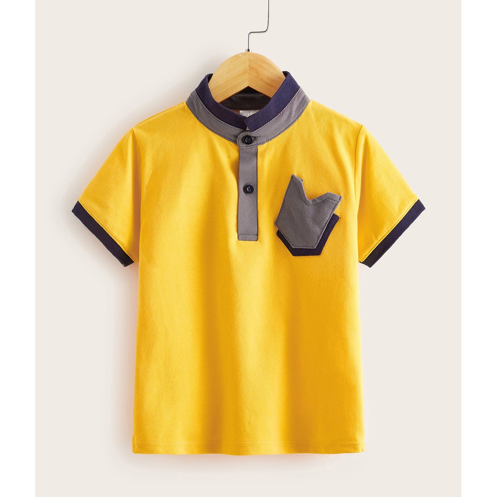 2-16 Years Kids T-shirt Boy polo shirt stand collar Pocket 100% Cotton Korean Fashion Ready Stock