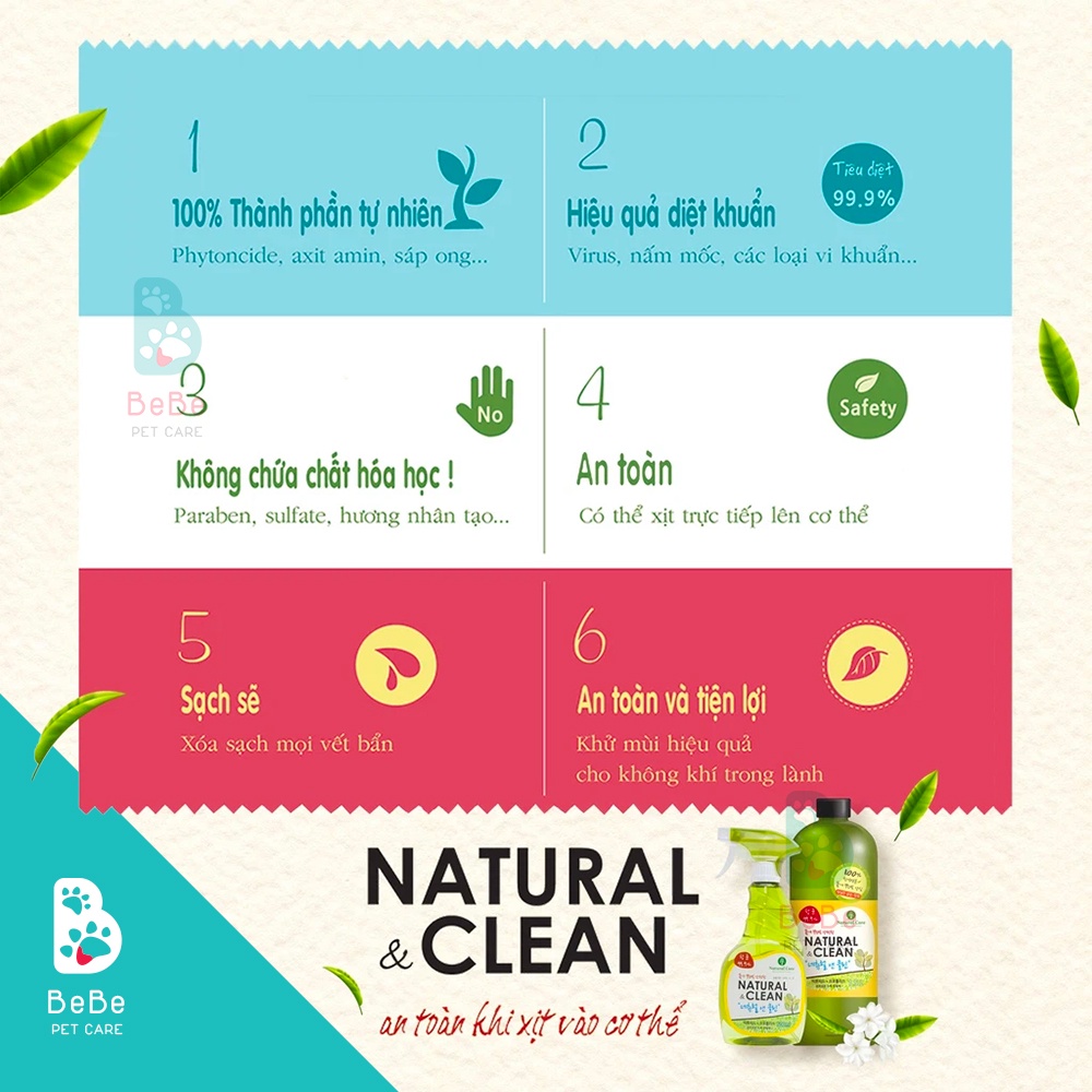 Xịt Khử Mùi Diệt Khuẩn NATURAL CLEAN 500ML