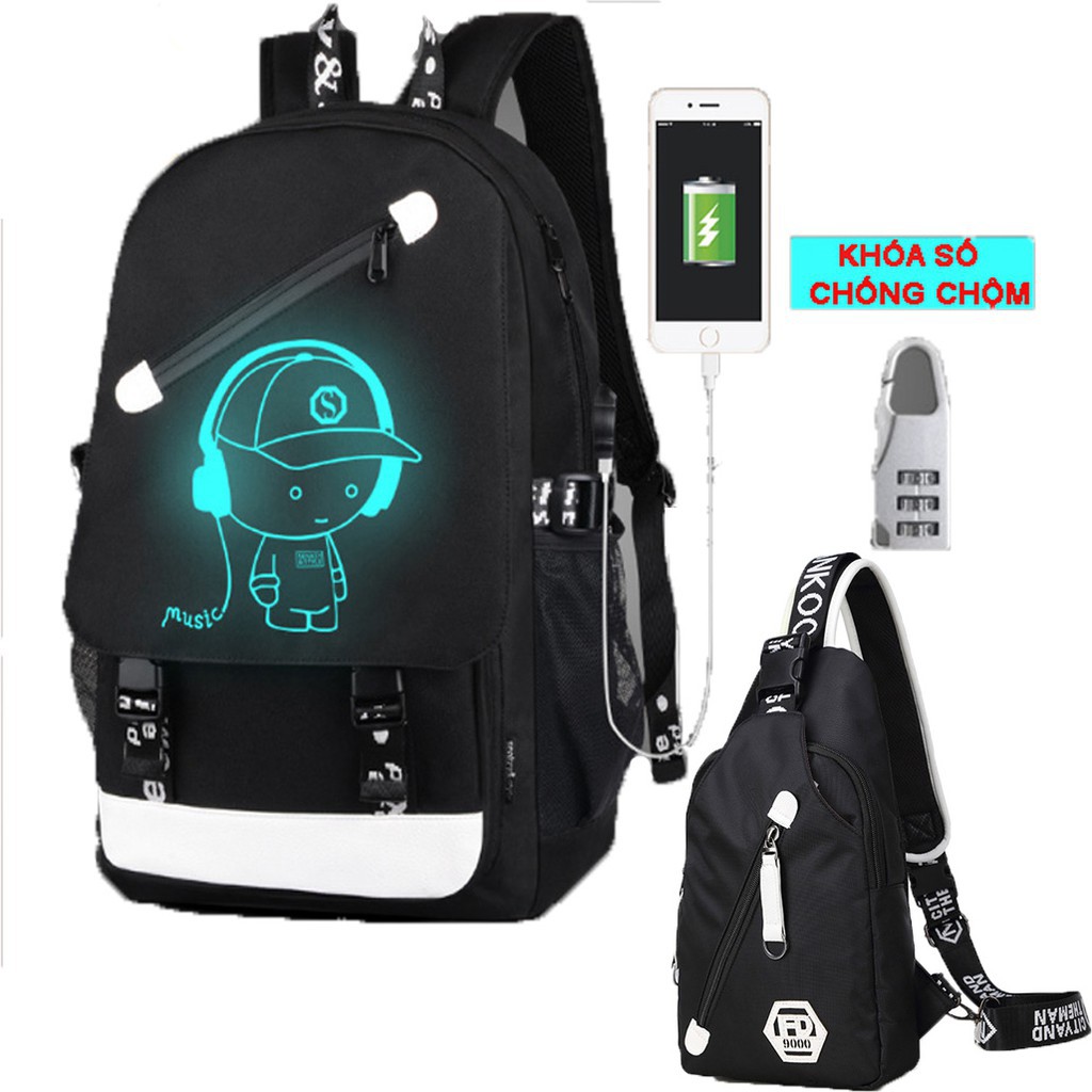 COMBO Balo Cao cấp, Dây USB + Túi Đeo Chéo Phát Sáng