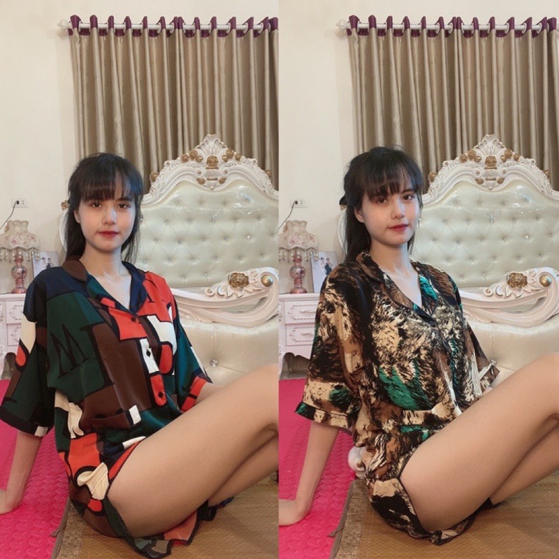 Bộ ngủ lụa cao cấp, PIJAMA lụa dáng dơi đùi | BigBuy360 - bigbuy360.vn