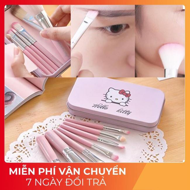 [FREESHIP] Set cọ trang điểm Kitty 7 món kèm hộp nhôm