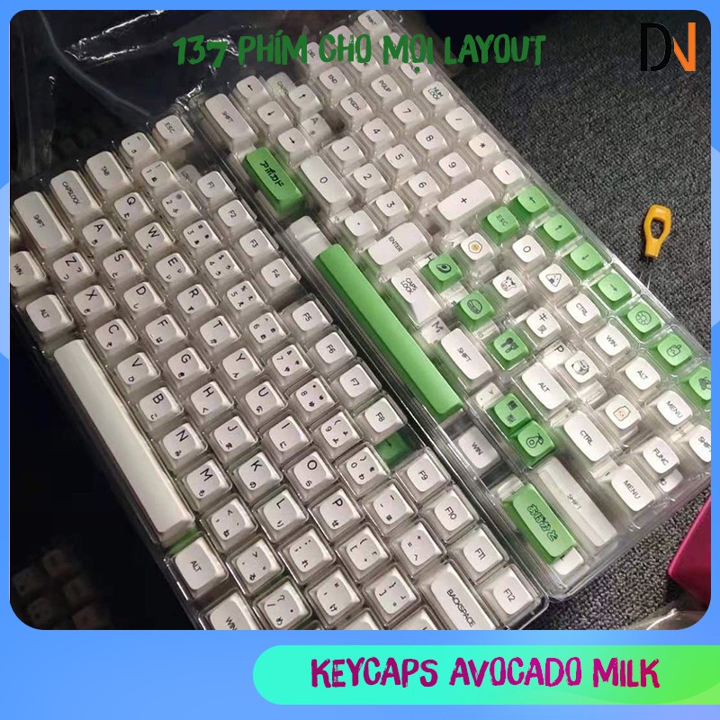 Keycaps Avocado &amp; Milk Song Ngữ - Nhựa PBT - XDA profile - 137Key Tặng kèm Keypuller : Cân Mọi Layout (61,68,84,96,...)