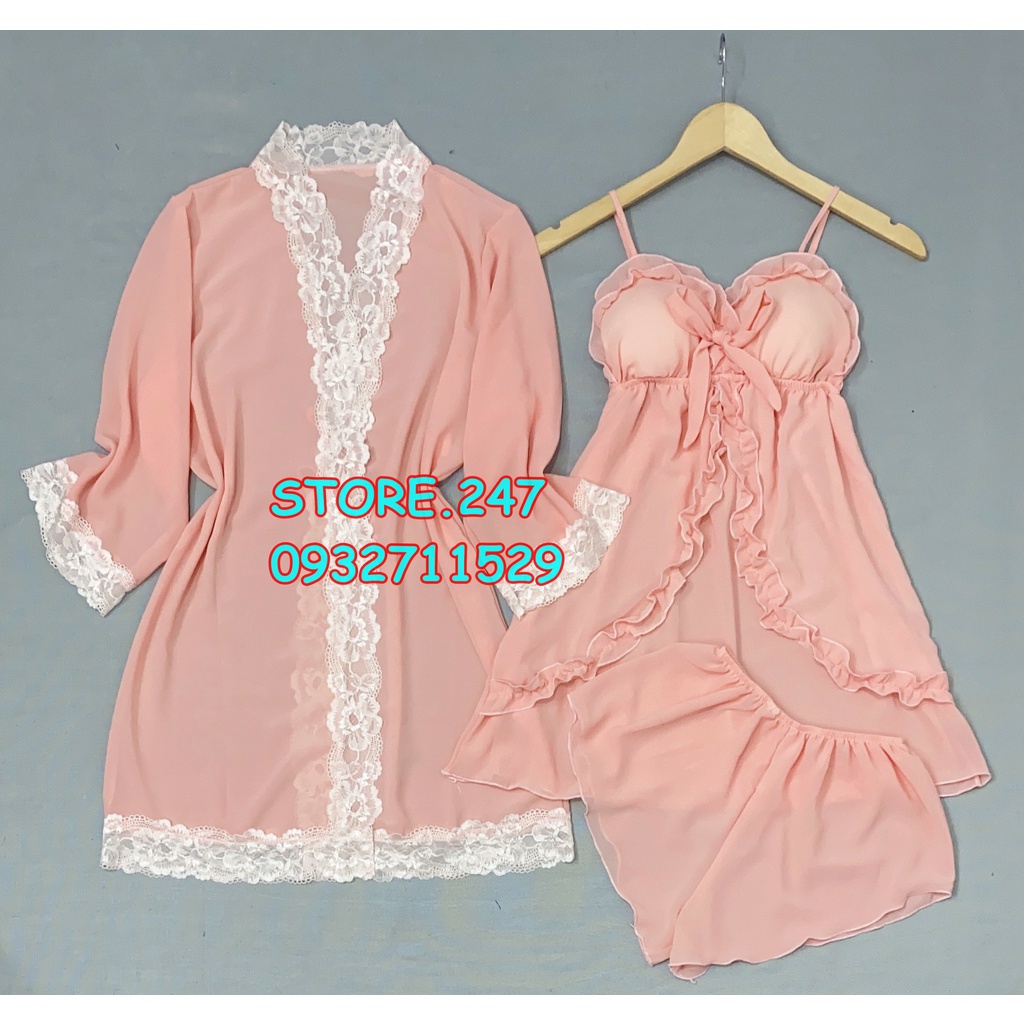COMBO VOAN MẶC NGỦ (ÁO CHOÀNG, ĐẦM, QUẦN NGẮN) VOAN MỎNG MÁT GỢI CẢM XƯỞNG NHÀ MAY ĐẸP KỸ - Combo Voan