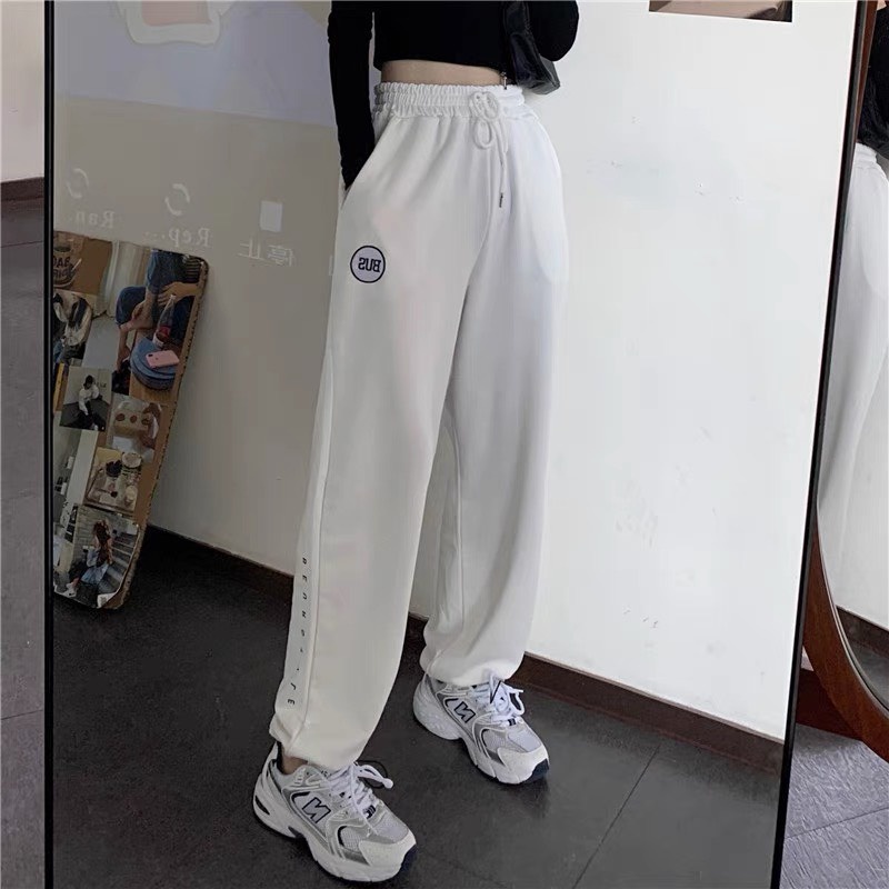Quần jogger nữ Quảng Châu bo gấu cao cấp, quần bom ống rộng nữ ulzzang nỉ thun dáng xuông