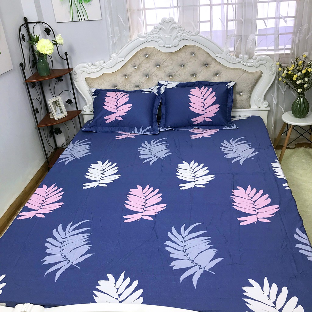 Bộ Ga Gối Cotton 100% Hàng Việt Nam Chất Lượng Cao Mẫu LÁ DƯƠNG XỈ. Thấm Hút Mồ Hôi Cực Tốt