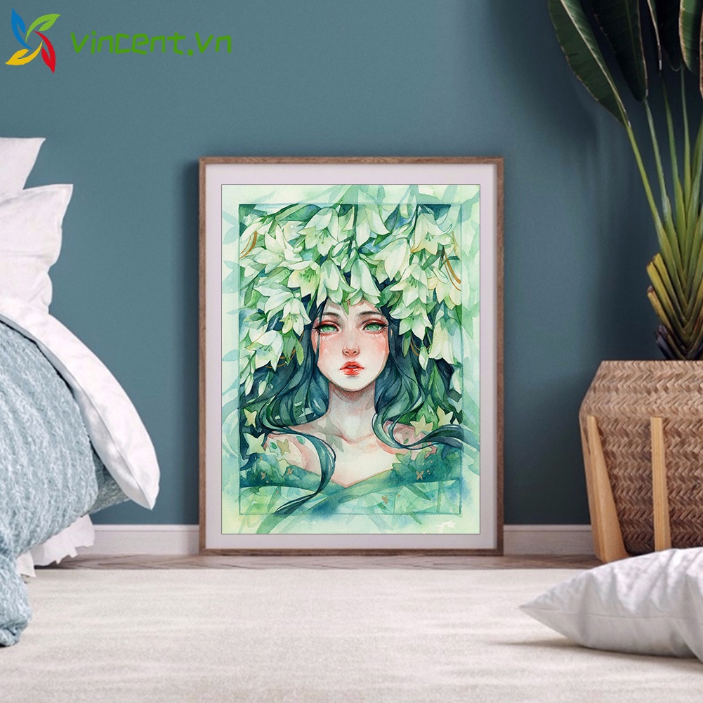 Bộ tranh thêu chữ thập hình cô gái và hoa 11CT DIY
