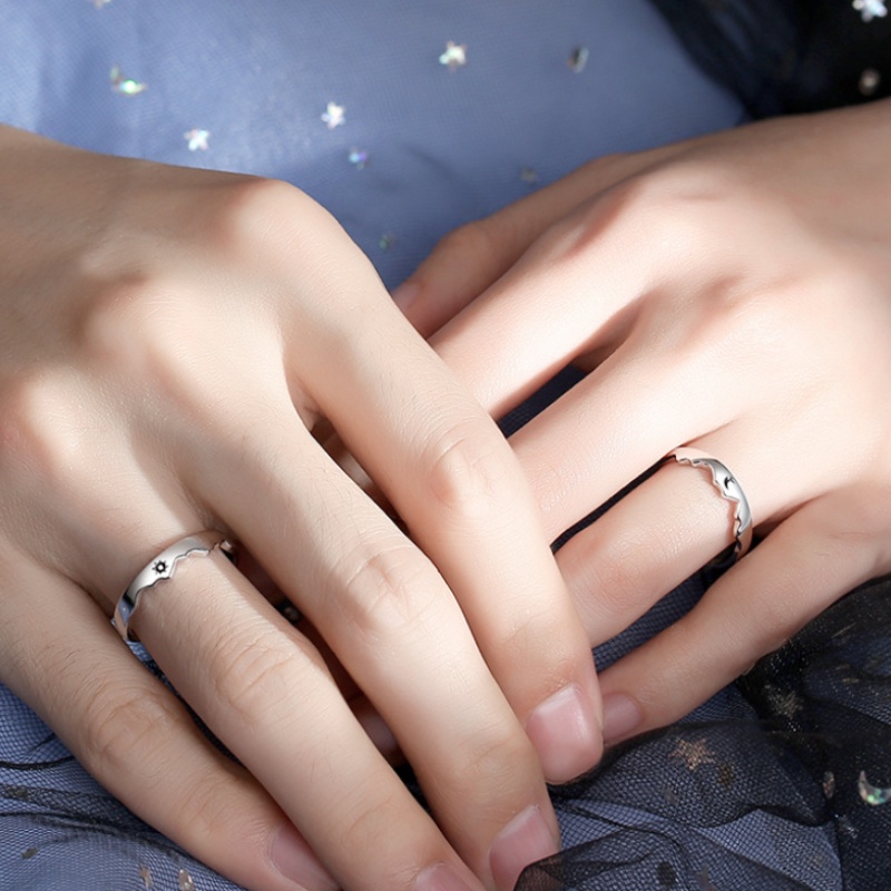 Set 2 nhẫn QIHE JEWELRY hình mặt trăng/ ngôi sao/ trái tim có thể điều chỉnh kích thước