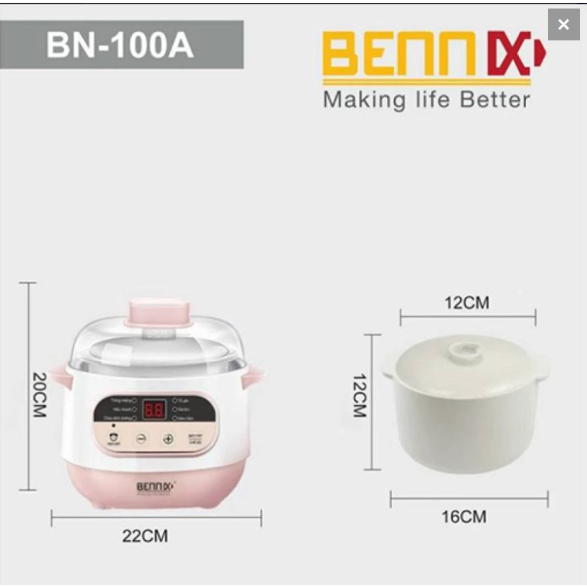 Nồi chưng yến mini Bennix BN-100A THÁI LAN 1 lít hấp cách thủy, nồi nấu chậm đa năng