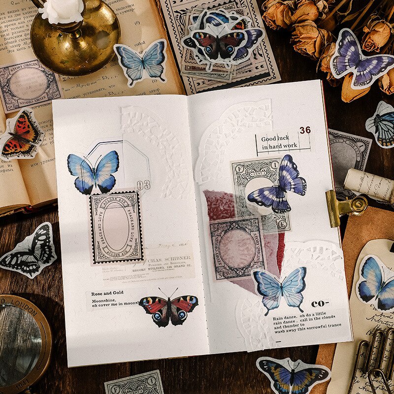 Set 40 miếng dán trang trí sổ tay phong cách vintage