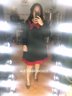 Đầm Xoè Thuỷ Thủ Nơ Đỏ Bigsize (Có Ảnh Thật)