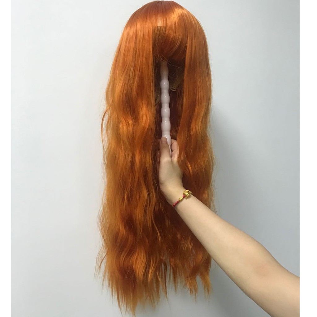 Bộ Tóc Giả Nữ Xoăn Dài Màu Cam Cá Tính