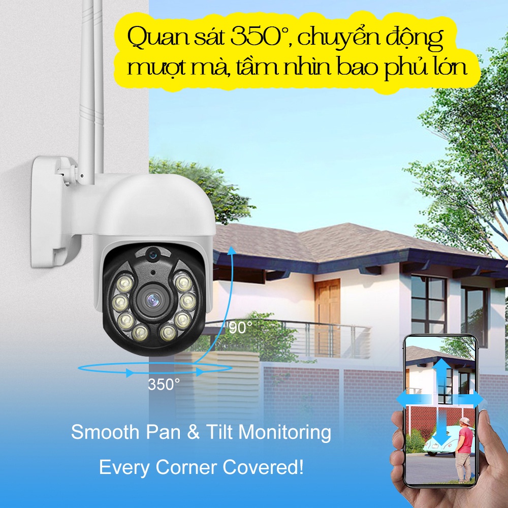 Camera Thông Minh Ngoài Trời TUYA 3MP-Xoay 350°, Chống nước IP66, WIFI