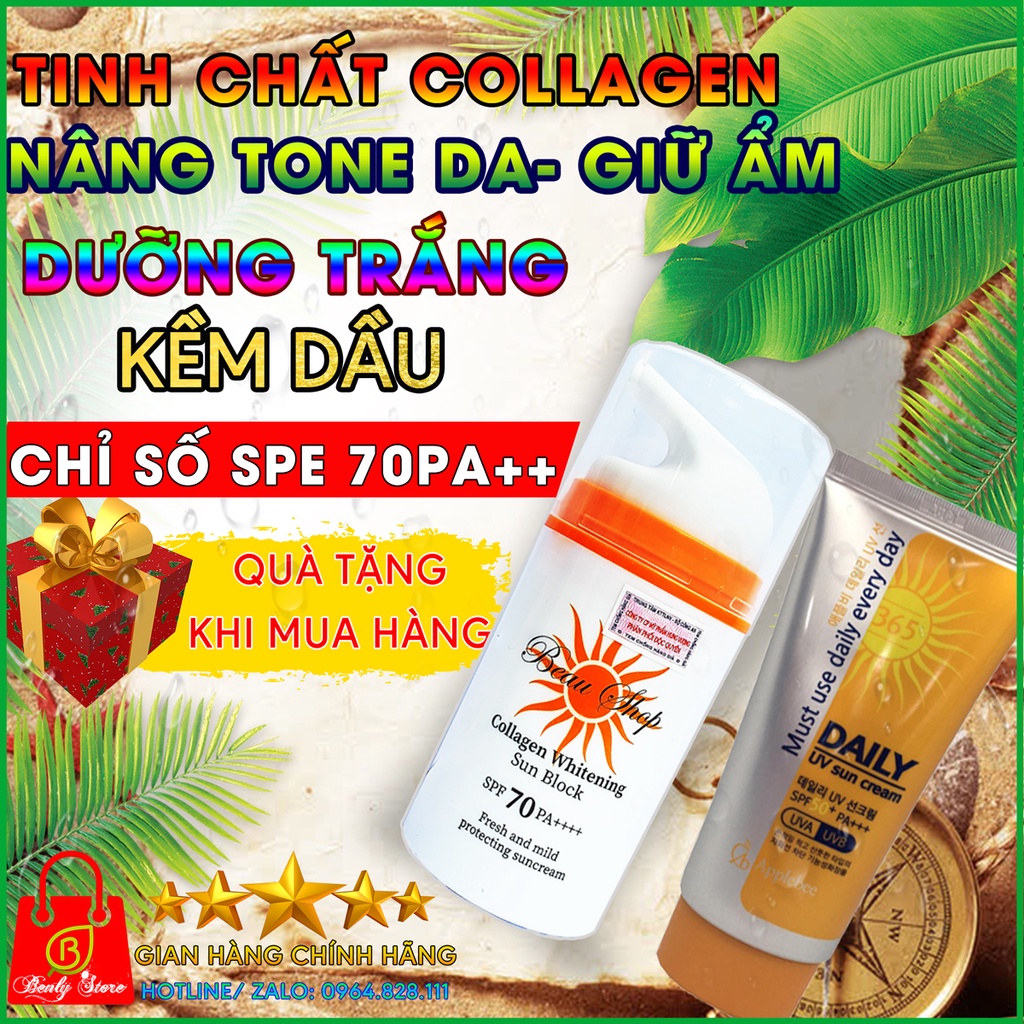 Kem chống nắng Beau Shop collagen whitening sun block- AppleBee Daily UV Facial Sun Cream - KCN kềm dầu, nâng tone