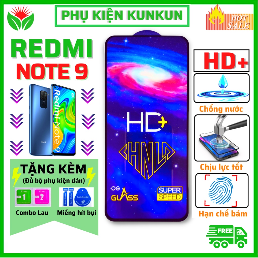 Kính cường lực Redmi Note 9 - Phủ Nano cao cấp - Full màn hình - Độ cứng 11H - Độ trong suốt cực cao HD+