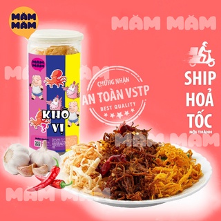 Khô gà mix Khô mực, heo MămMăm, 3 vị trong 1 hộp 300g, đồ ăn vặt Hà Nội vừa ngon vừa rẻ