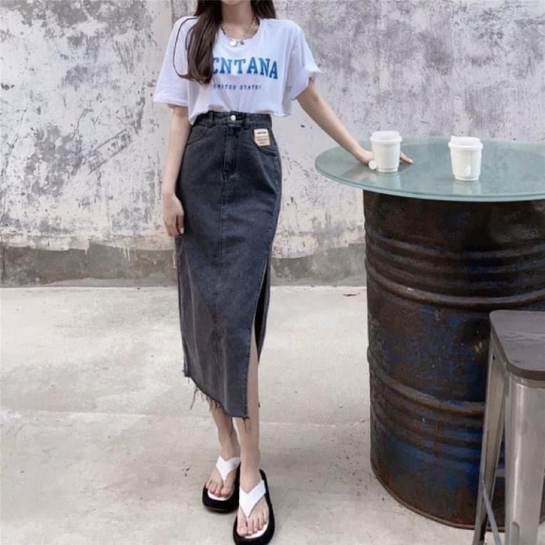 Chân váy bò dài xẻ chân mác túi nâu 1 khuy, Chân váy dáng dài xẻ đùi - MOONMY | BigBuy360 - bigbuy360.vn