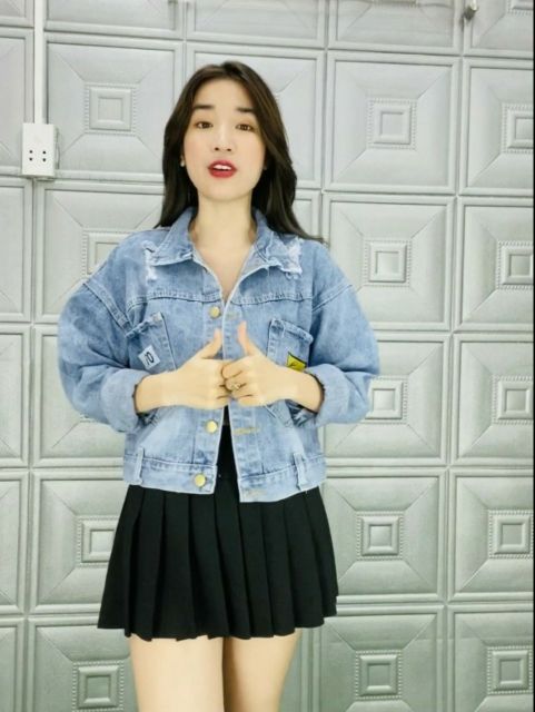 (sỉ) Áo khoác jeans nữ xám xanh cao cấp form dưới 58Kg Tonumber-SkyJ-trơn Basic