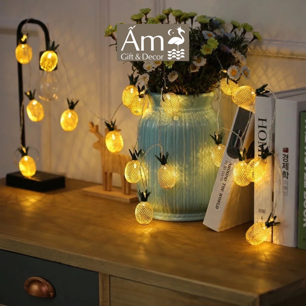 Đèn Dây Trang Trí Phòng Ngủ - Dây Đèn Decor Hình Quả Dứa - Đèn Led Cho Phòng Ngủ Xinh Xắn - Freeshipxtra Toàn Quốc